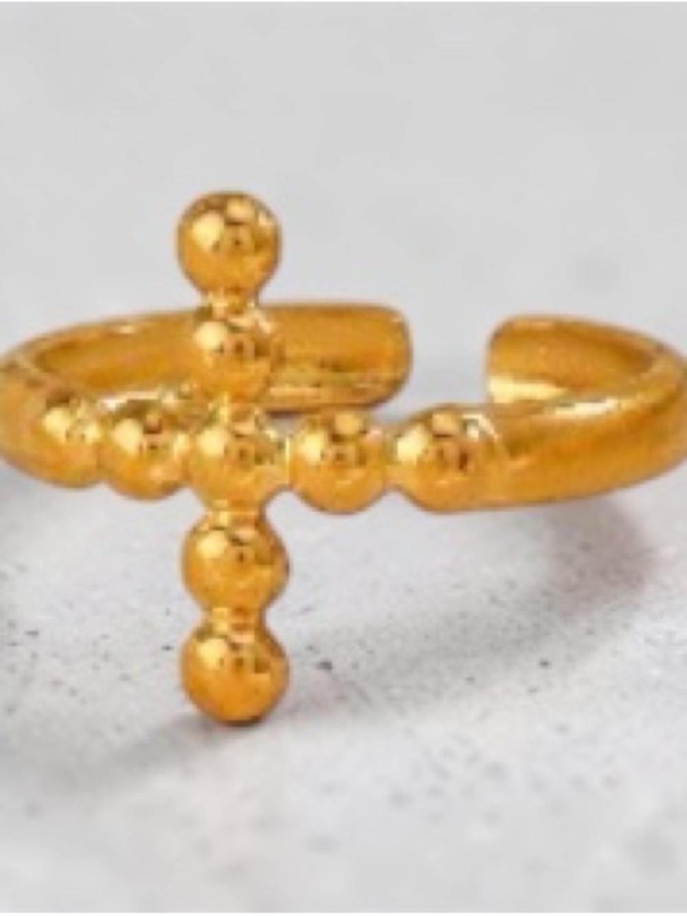 Gold plated Cross Bead Open Ring - Women's Jewelry